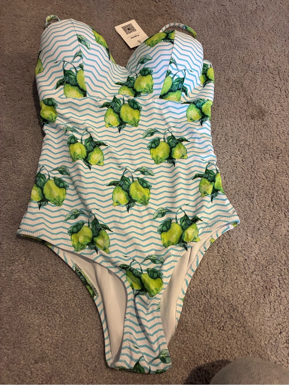 Cupshe White & Light Blue Striped One-Piece with Green Lemon Print
